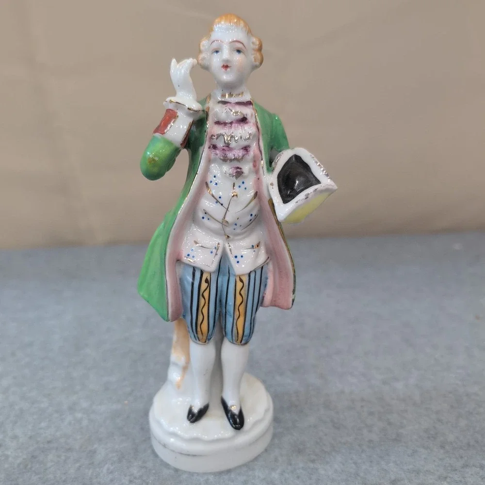 Fern Japan Porcelain Figurine Colonial Victorian Man in Green Coat Rococo VTG 8" - Picture 1 of 5